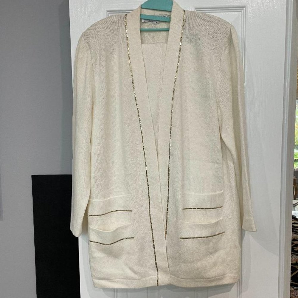 St John Santana Knit Pantsuit. Excellent . Size 10. Gold beaded trim. REDUCED!